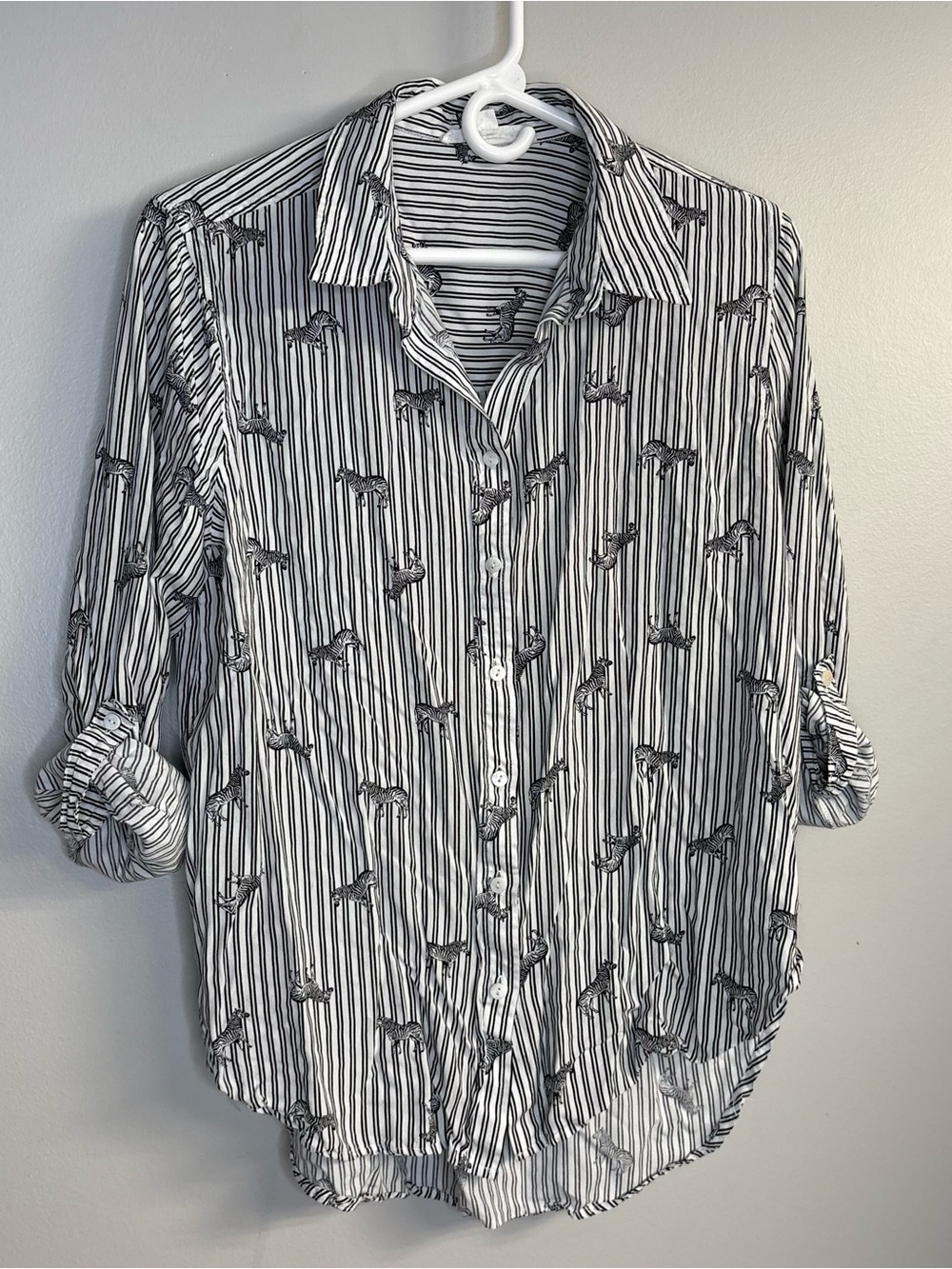 Jane and Delancey Black & White Striped Zebra Print Button-Down Shirt